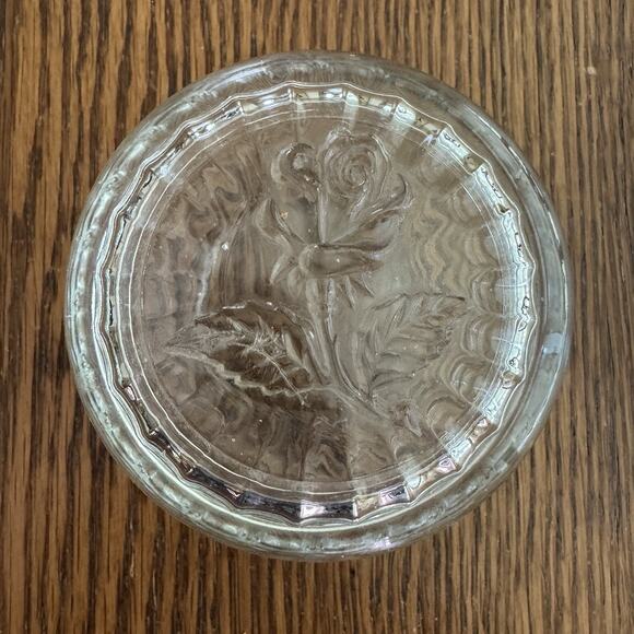 Vintage Luigi Bormioli Glass Trinket Box Powder Jar Rose Lid Floral Italy Signed - Picture 2 of 10